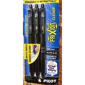 Pilot Ball Frixion Clicker Erasable & Retractable Pens Black Fine 0.7mm 3 Pack